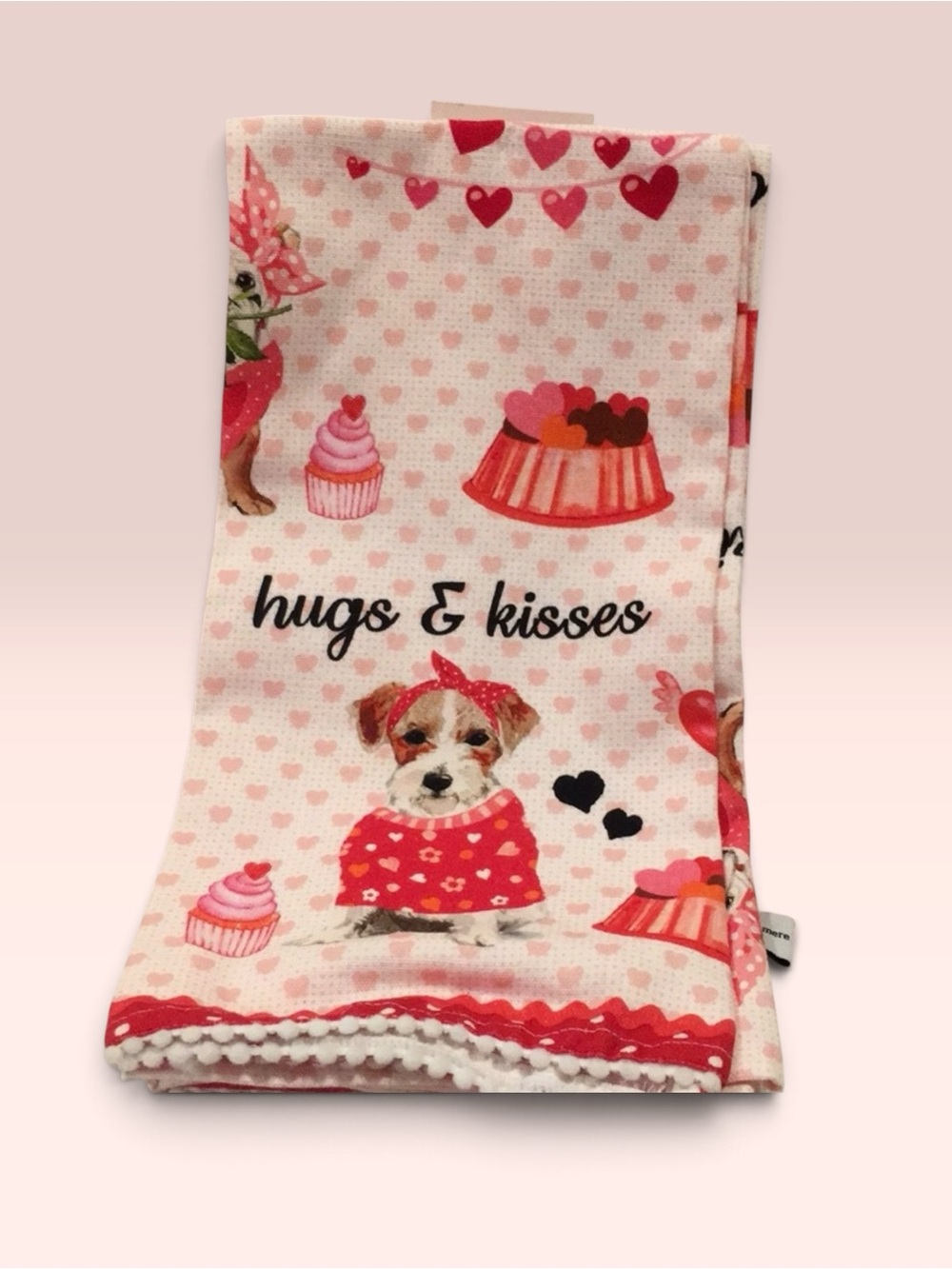 Cupcakes & Cashmere Hugs & Kisses Pink Puppy Print Set of 2 Kitchen Towels.